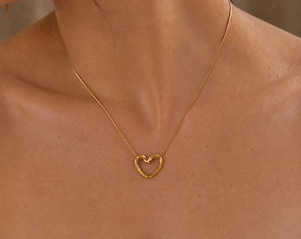 18K Gold Plated Heart Charm Necklace, Love Pendant Necklace, Valentines Day Gift For Her