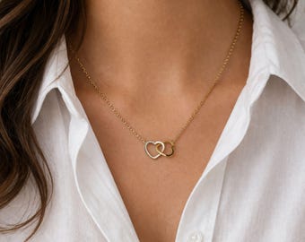 Interlocking Hearts Necklace • Dainty Heart Necklace • Minimalist Love Pendant for Her • Couples Jewelry