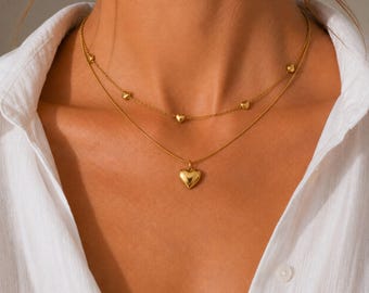 Gelaagde harthangerketting, sierlijke dubbele ketting, minimalistisch waterdicht sieradencadeau