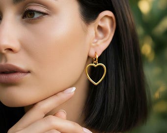 Large Heart Hoop Earrings • Sleek Modern Design, Waterproof PVD Coating