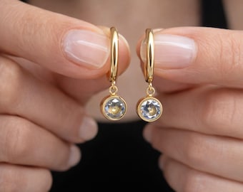 18K Gold Plated CZ Drop Huggie Hoop Earrings, Minimalist Waterproof Jewelry, Birthday Gift