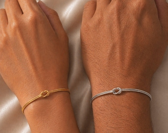 Love Knot Bracelet Set, Gold Silver Snake Chain, Meaningful Couple Bracelets, Long Distance Gifts