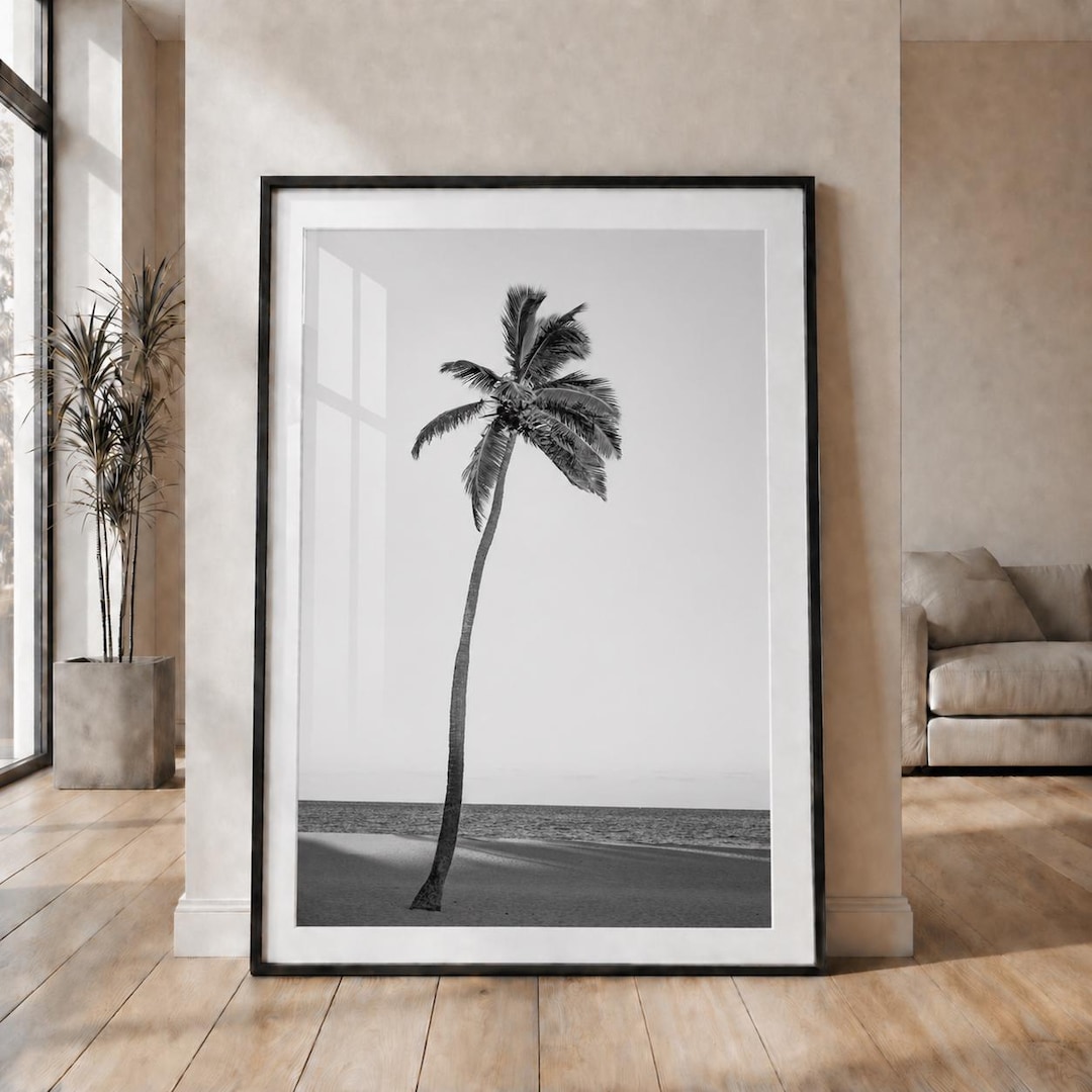 Black White Palm Tree Beach Print, Coastal Wall Art, Minimal Tropical ...