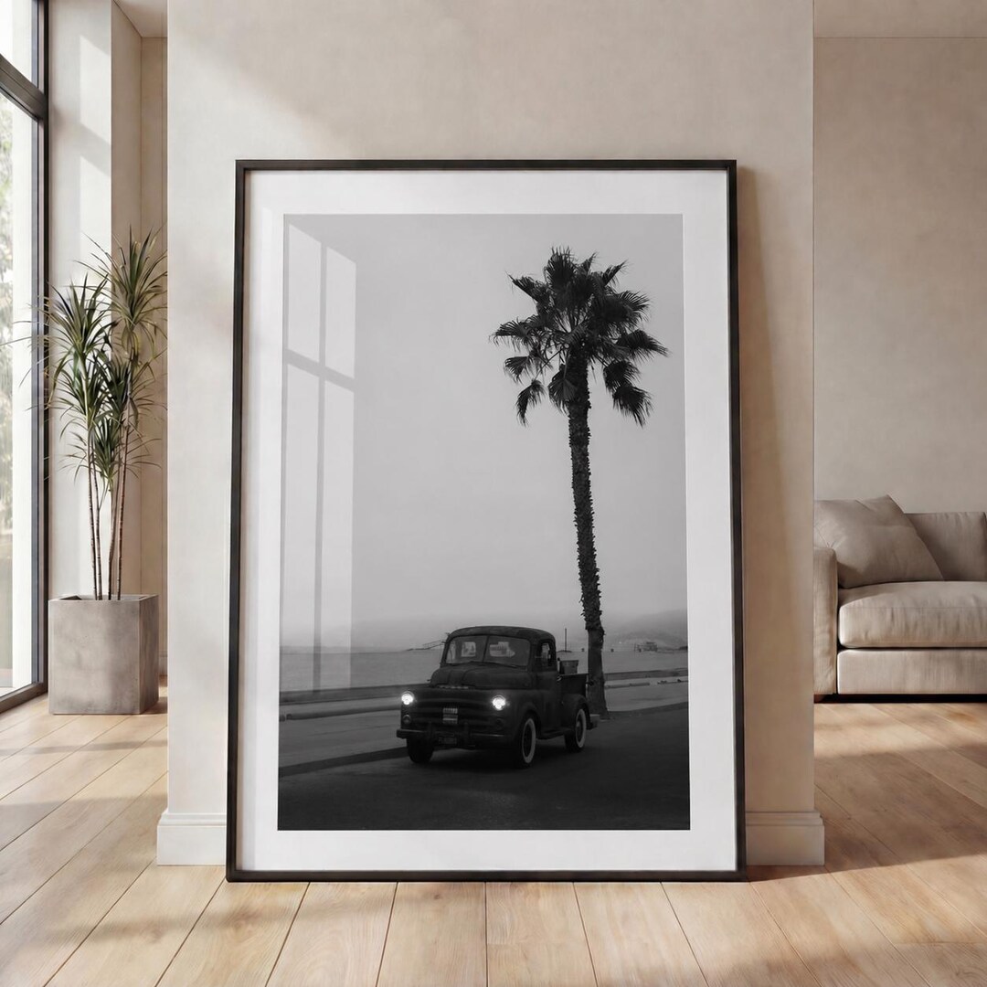 Palm Tree Wall Art Prints – Black and White Vintage Truck Photography ...