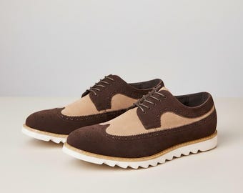 Dwukolorowe buty typu brogs typu oksford, ręcznie robione skórzane obuwie codzienne
