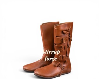 Botas Viking com Fecho de Botão, Botas Medievais de Couro, Botas Viking Nórdicas, Botas para LARP, Calçados para Reencenação Histórica