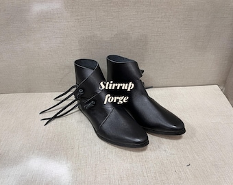 Botas medievais de couro preto feitas à mão | Calçado para reconstituição histórica Viking LARP