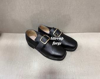Sapatos de couro com fivela do século XVIII | Calçados para reconstituição histórica da era colonial napoleônica