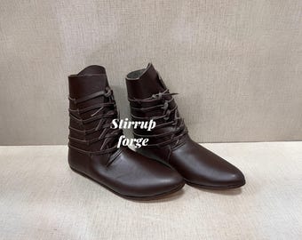 Botas de couro estilo viking do século XIII para homens | Botas Viking LARP | Sapatos para trajes renascentistas