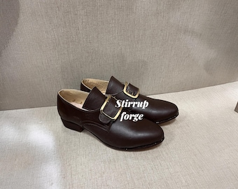 Skor med kolonialspänne för kvinnor | Skor med återskapande läder från 1700-talet | Skor med historiska dräkter