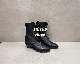 Victorian Lace Up Boots Women, Edwardian Ankle Boots, Black Leather Vintage Boots, Historical Style Shoes Handmade