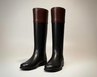 Botas de montaria polo artesanais em dois tons, pretas e cor de vinho, cano alto, sapatos de montaria com ajuste personalizado