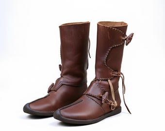 Botas Viking de Couro Feitas à Mão: Reencenação Medieval e Renascentista, LARP, Cosplay, Sapatos Vikings