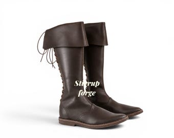 Botas góticas medievais renascentistas, botas de couro até o joelho, calçado histórico com cadarço, botas para fantasia de cosplay LARP.