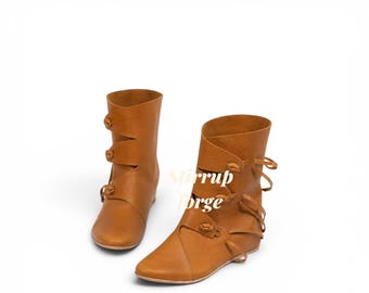 Botas Viking com Fecho de Botão, Calçado de Couro do Início da Idade Média, Sapatos para Reencenação Histórica, Botas para Trajes Nórdicos de LARP