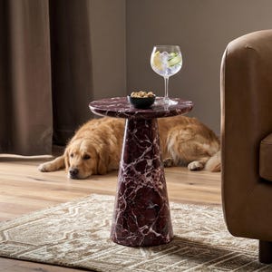Modern Red Side Table | Sculptural Natural Stone End Table | Minimalist Accent Furniture | Luxury Sofa Side Stand