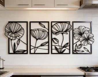 Metall Lotus Blume Wand Kunst Set, minimalistische Blumen Linie Kunst, moderne Metall Wanddekor, botanische Wandbehang