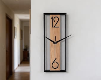 Minimalistische Wanduhr aus Holz, modernes rechteckiges, skandinavisches Dekor