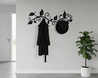 Black Metal Vine Wandkunst - Laser geschnittene botanische Wanddekoration