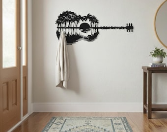 Metallgitarren-Wandkunst, rustikale schwarze Gitarrendekoration, Musikliebhaber-Wandskulptur