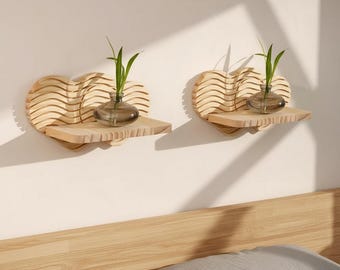 Herzförmiges hölzernes Wandregal, schwimmendes Pflanzenhalter