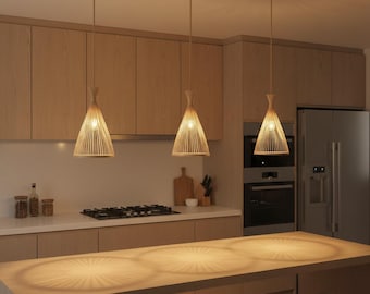 Bambuskegel Pendelleuchte, Handgewebte Rattan Deckenleuchte