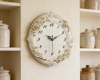 Vintage Blumen Wanduhr, dekorative Uhr im europäischen Stil, Shabby Chic Rose Wanduhr, Stille Quarzuhr