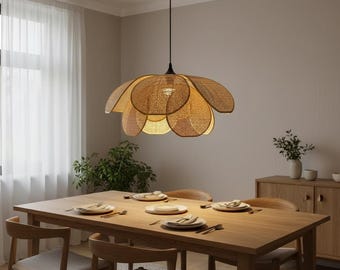 Rattan Pendelleuchte im japanischen Stil - Boho Woven Petal Deckenleuchte