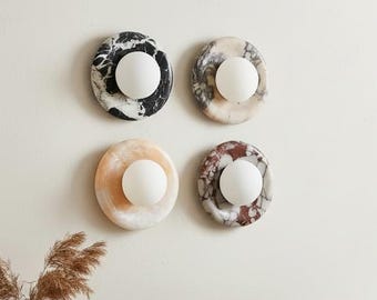 Natural Marble Round Wall Lamp: Modern Luxury Sconce, Frosted Glass Up/Down Light