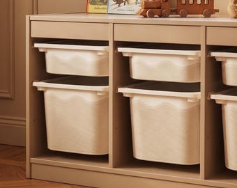 Pegatinas IKEA Trofast Beige con Patrón Vichy y Borde Ondulado, Vinilos para Cajas Trofast, Decoración Infantil y Cuarto de Juegos, Vintage