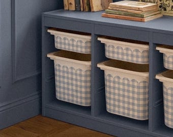 Stickers IKEA Trofast blu con bordo smerlato e motivo vichy, Adesivi IKEA Trofast, decorazione cameretta