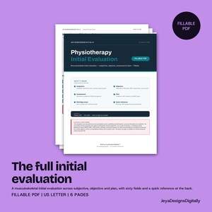 Physical Therapy Evaluation Form, Musculoskeletal Initial Assessment Template, Subjective Objective Plan Sheet, Fillable PDF