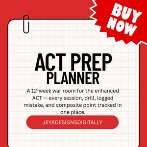 Planificador de preparación para el examen ACT en formato PDF rellenable, 100 páginas, sin fecha, sistema de estudio de 12 semanas, seguimiento de inglés, matemáticas, lectura y ciencias, descarga digital.