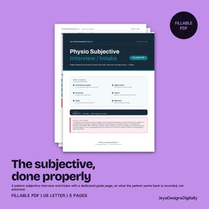Patient Intake Form Printable, Physical Therapy Subjective Interview Sheet, Goals and Expectations Page, Fillable PDF