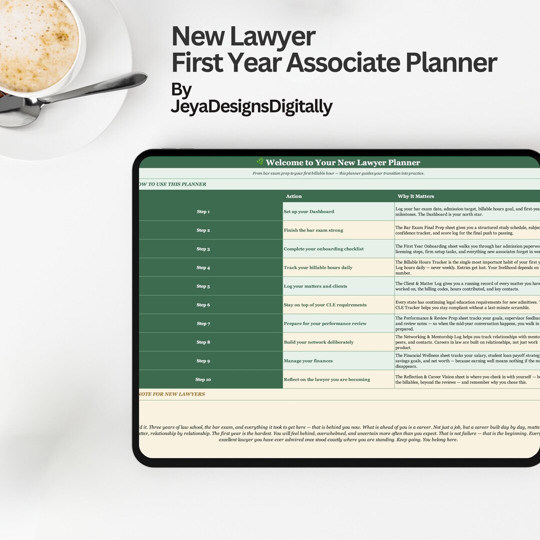 New Lawyer Planner Excel | First Year Associate | Bar Exam Prep CLE Log ...