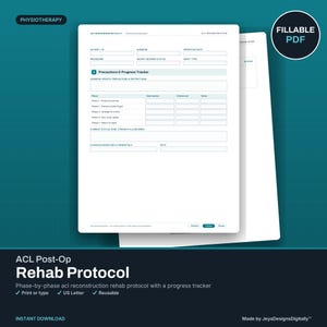May include: A white fillable PDF document titled ACL Reconstruction Clinical Documentation. The form includes fields for patient ID, surgeon, operation date, procedure, weight-bearing status, graft type, and a Precautions and Progress Tracker table.
