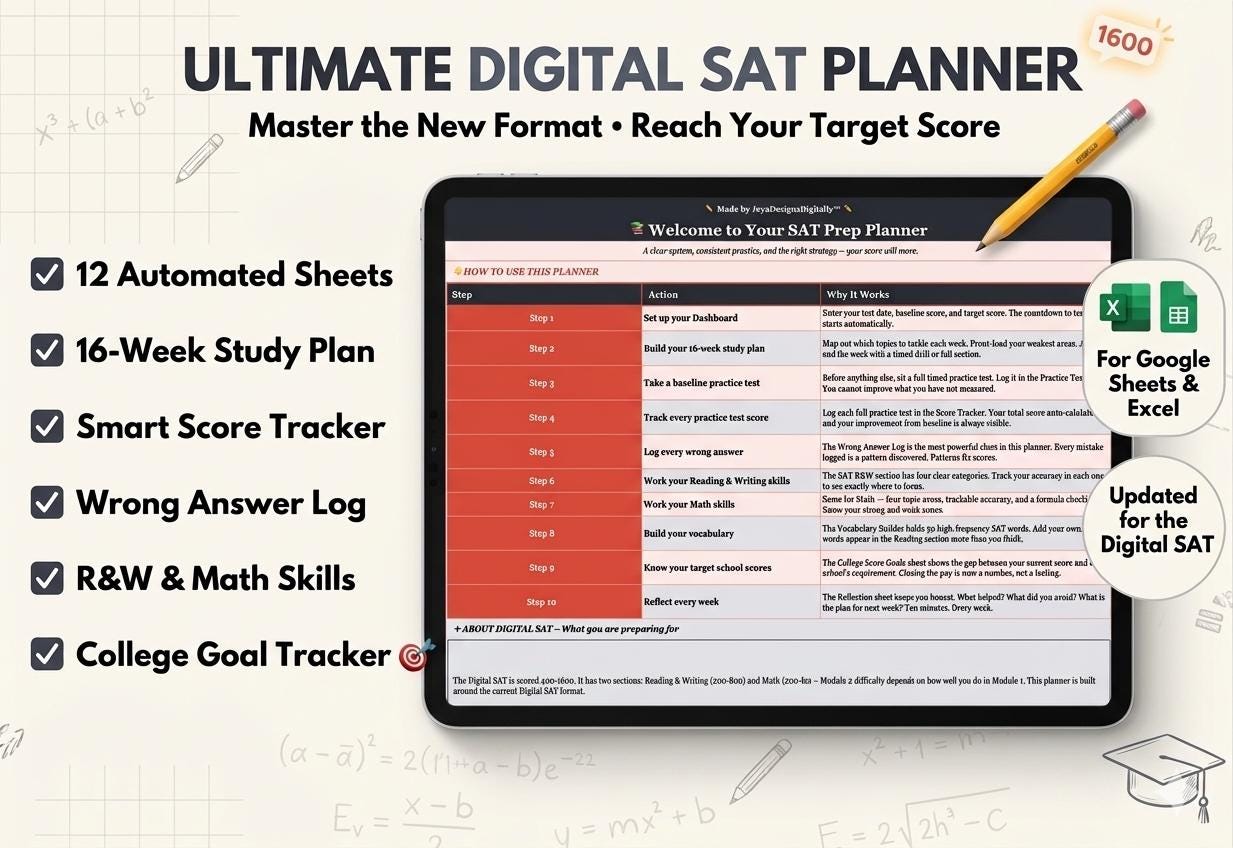 Prep Log SAT Prep Planner Excel | Digital Study Tracker, Score Log (digital ...