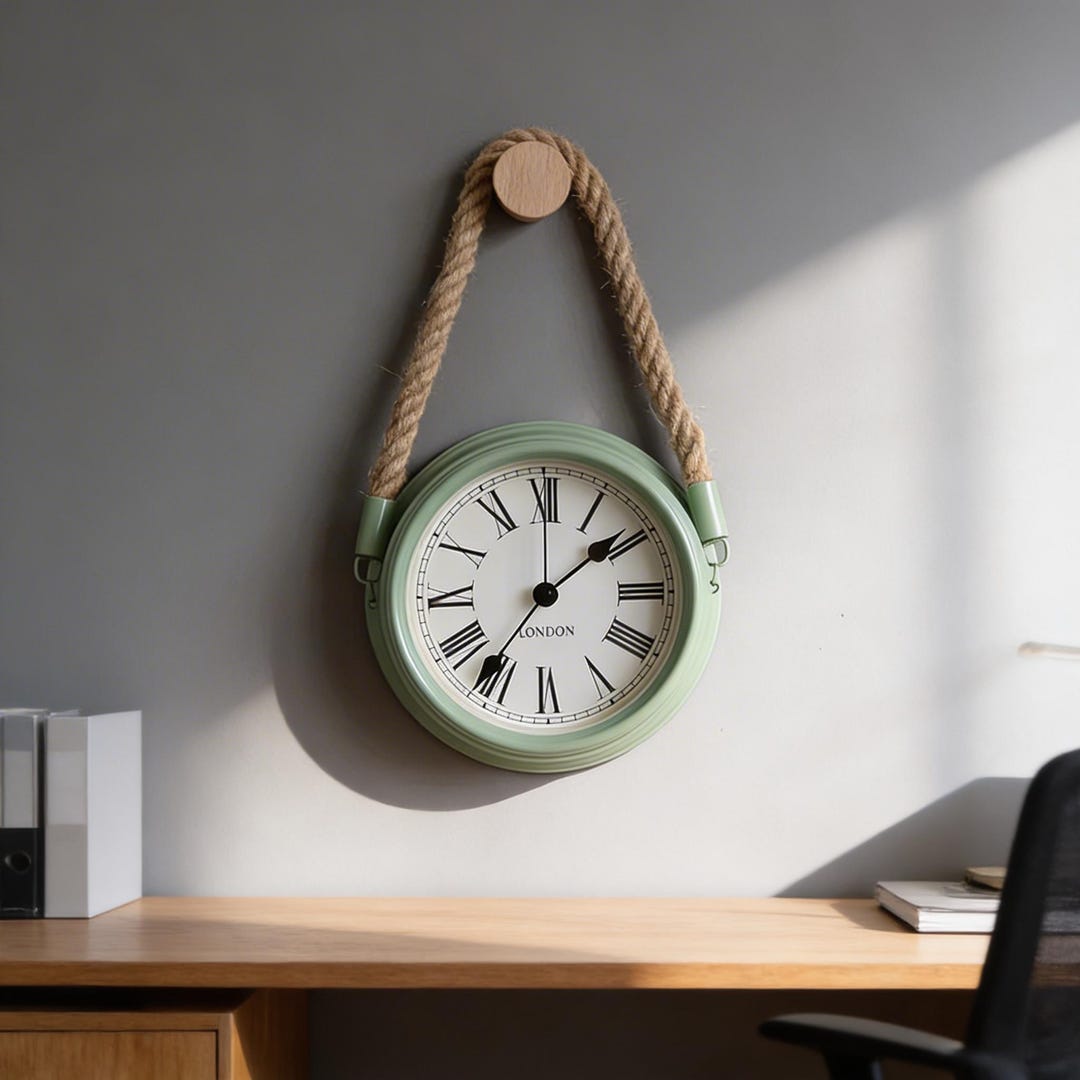 Nordic Hanging Wall Clock With Rope, Minimalist Silent Wall Clock ...