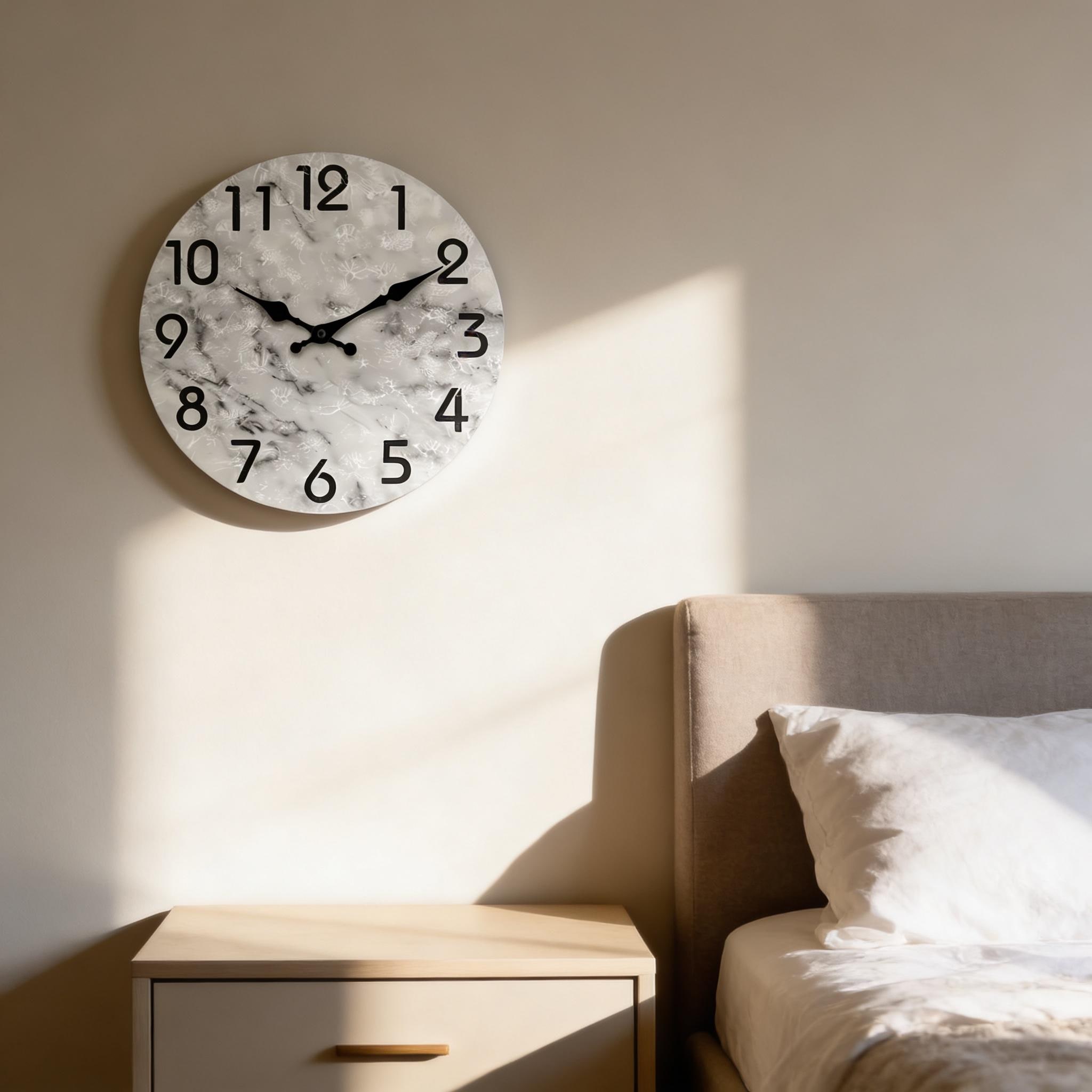 Marble Wall Clock, Gray and Black Pattern Clock, Silent Quartz Home ...