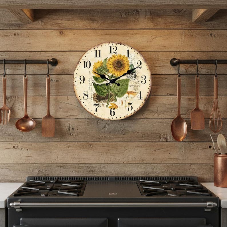 Vintage Sunflower Wall Clock - Silent Non Ticking Floral Clock Decor - Etsy