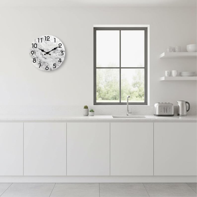 Marble Wall Clock, Gray and Black Pattern Clock, Silent Quartz Home ...