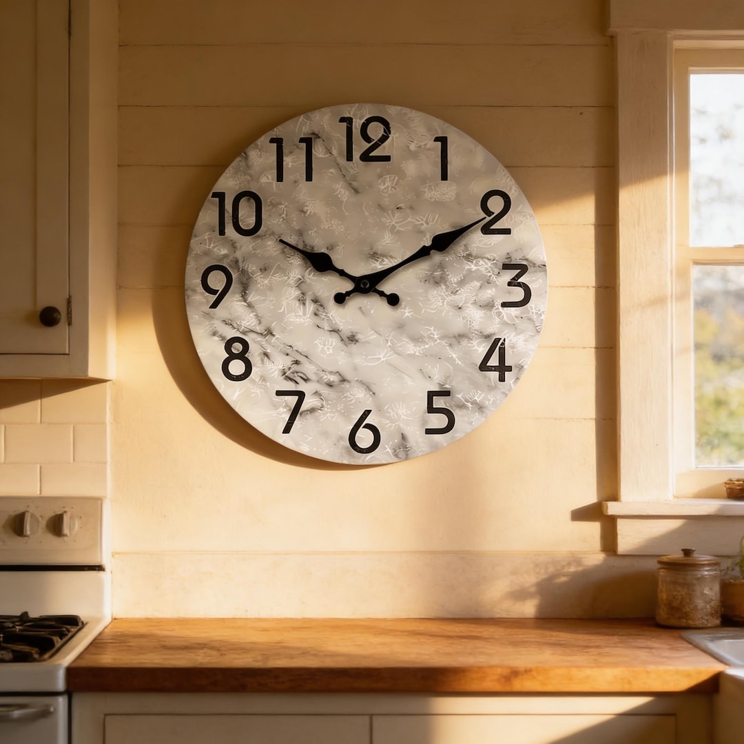 Marble Wall Clock, Gray and Black Pattern Clock, Silent Quartz Home ...