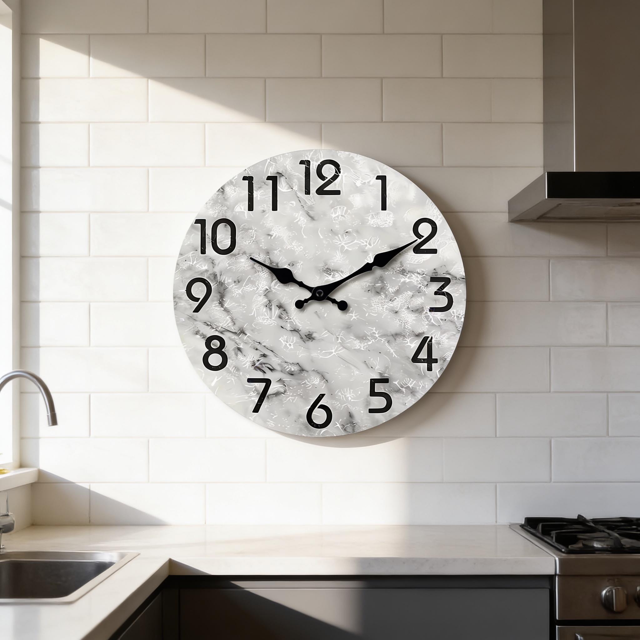 Marble Wall Clock, Gray and Black Pattern Clock, Silent Quartz Home ...