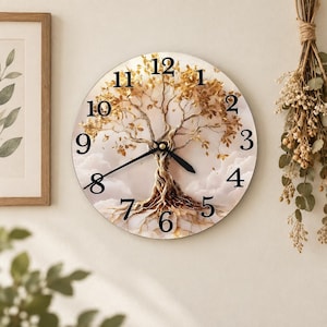 Baum des Lebens Wanduhr, Stille Nicht Tickende Uhr, Moderne Goldbaum Uhr, Natur Wanddekor