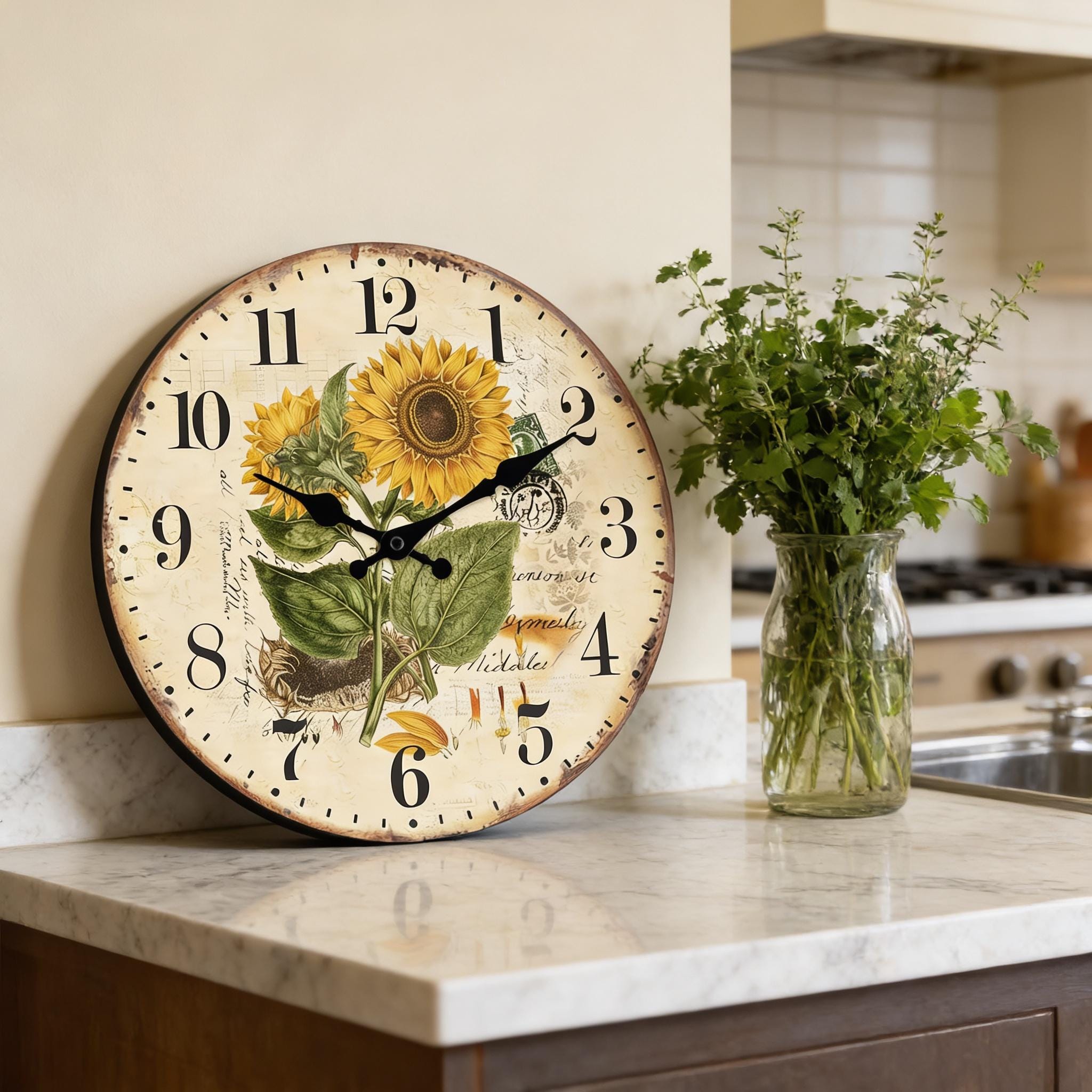 Orologio da tavolo in metallo argentato con decori vegetali e floreale
