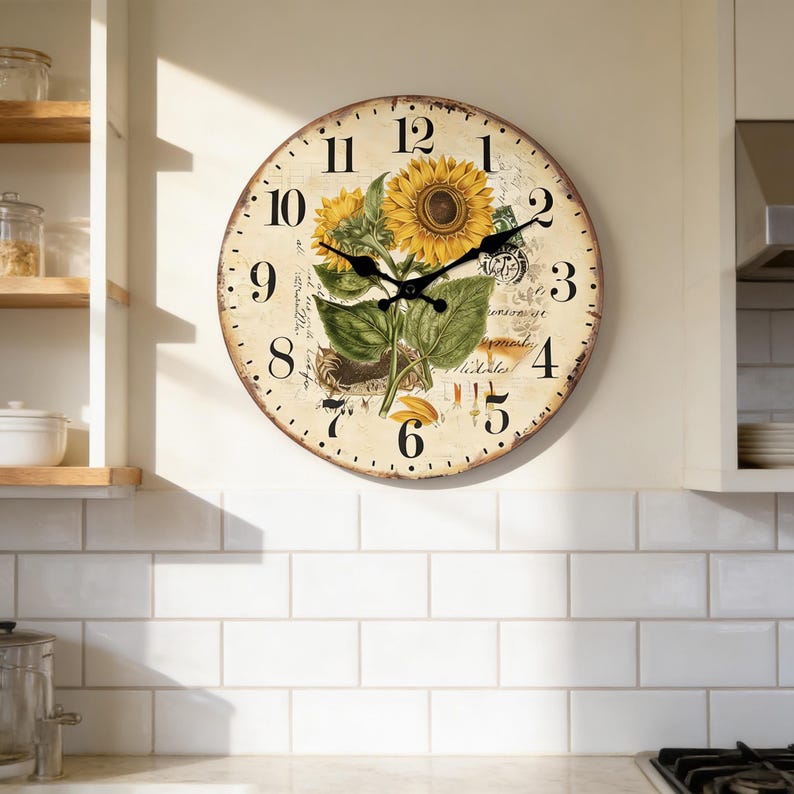 Vintage Sunflower Wall Clock - Silent Non Ticking Floral Clock Decor - Etsy