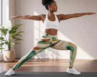 Luxus Pinselstrich Yoga Leggings, Designer Activewear, Künstlerisches Workout Leggings, Resort Wellness Athleisure, Luxus Fitness Kleidung für Frauen