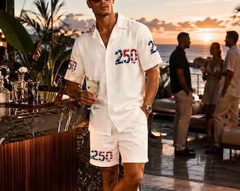 Men's Patriotic 250th Anniversary Button Shirt and Shorts Set (USA)
