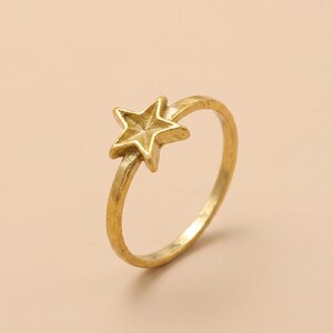 Vintage Brass Star Stacking Ring - Dainty Handcrafted Celestial Gold Band, Minimalist North Star Jewelry, Boho Tiny Star Gift for Her