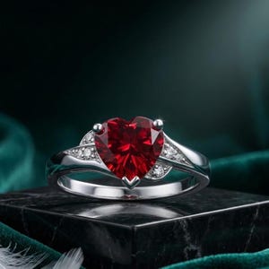 Hartvormige granaatring 925 sterlingzilver 14K verguld, hartvormige verlovingsring, gesimuleerde diamanten granaatring, beloftering cadeau